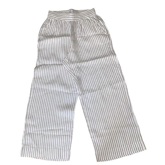 NWOT Sigrid Olsen Womens Small 100% Linen Striped Wide Leg Pants White Maroon - Picture 1 of 7